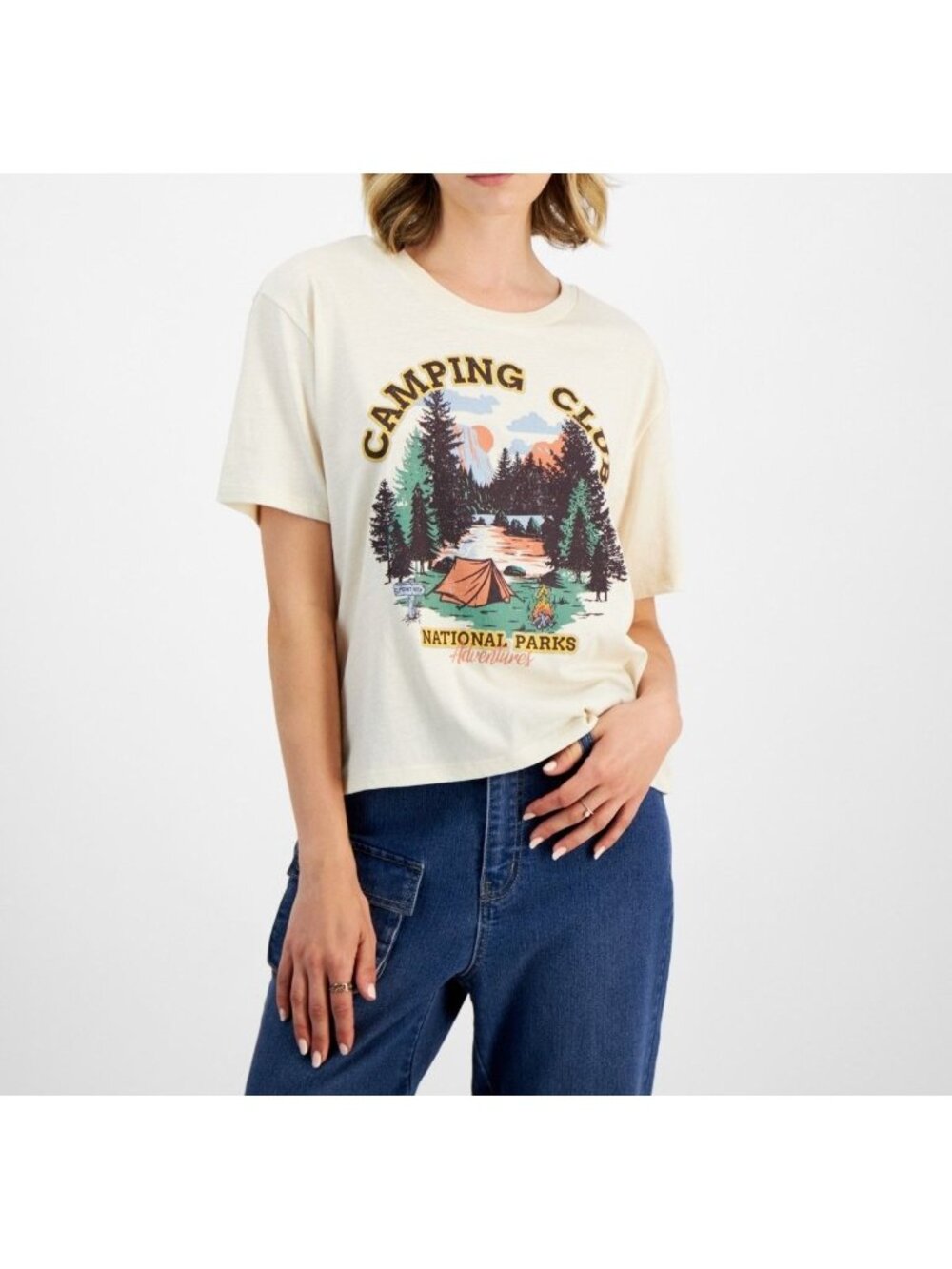 Rebellious One Womens Juniors Camping Club Graphic T-Shirt White Size XS NWT